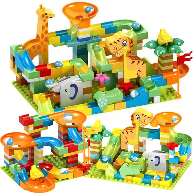 90-200PCS DIY Assembly Marble Race Run Big Block Construction Building Blocks Funnel Slide Bricks Educational Toys For