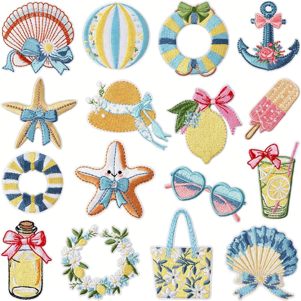 Summer Beach Style Embroidery Cloth Sticker Ironing Casual Clothing Backpack Shoes And Hats Personalized Decoration Repair Fabric Sticker
