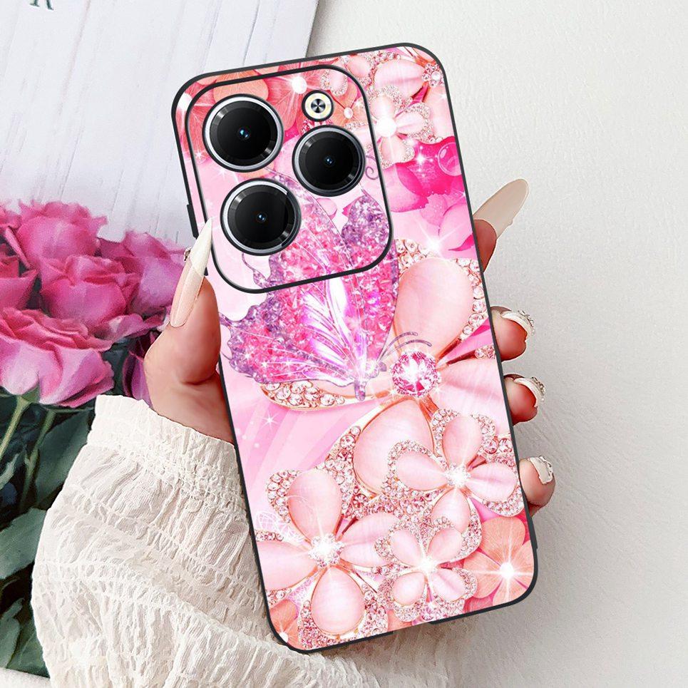 Чехол для Tecno Spark 20 Pro Plus Задний бампер Spark 20Pro 20C Цветная бабочка Цветок Рисунок Чехол для телефона Черный Мягкий силикон