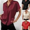 Женская однотонная атласная рубашка с короткими рукавами и воротником-стойкой, рубашка из цветного атласа