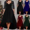 Solid Color V-neck Long Sleeve Bead Big Swing Dress Autumn/winter Plus Size Dress for Women