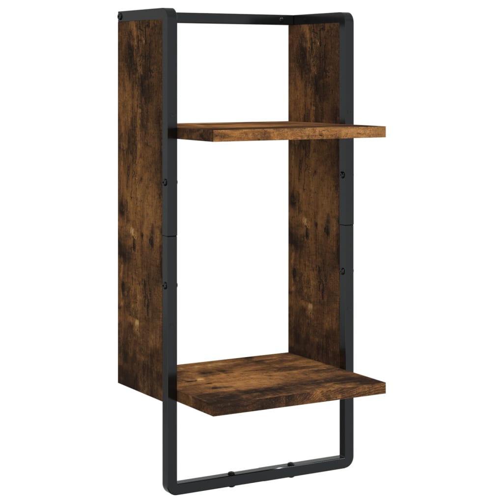 6 Piece Wall Shelf Set with Bars Smoked Oak Wood Based Material