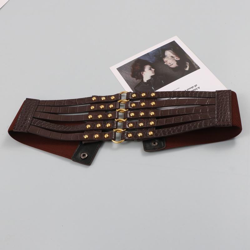 Европейский и американский ретро ивовые гвозди полое кольцо мода декоративное платье пальто искусственная кожа широкий пояс с уплотнителем пояс для женщин