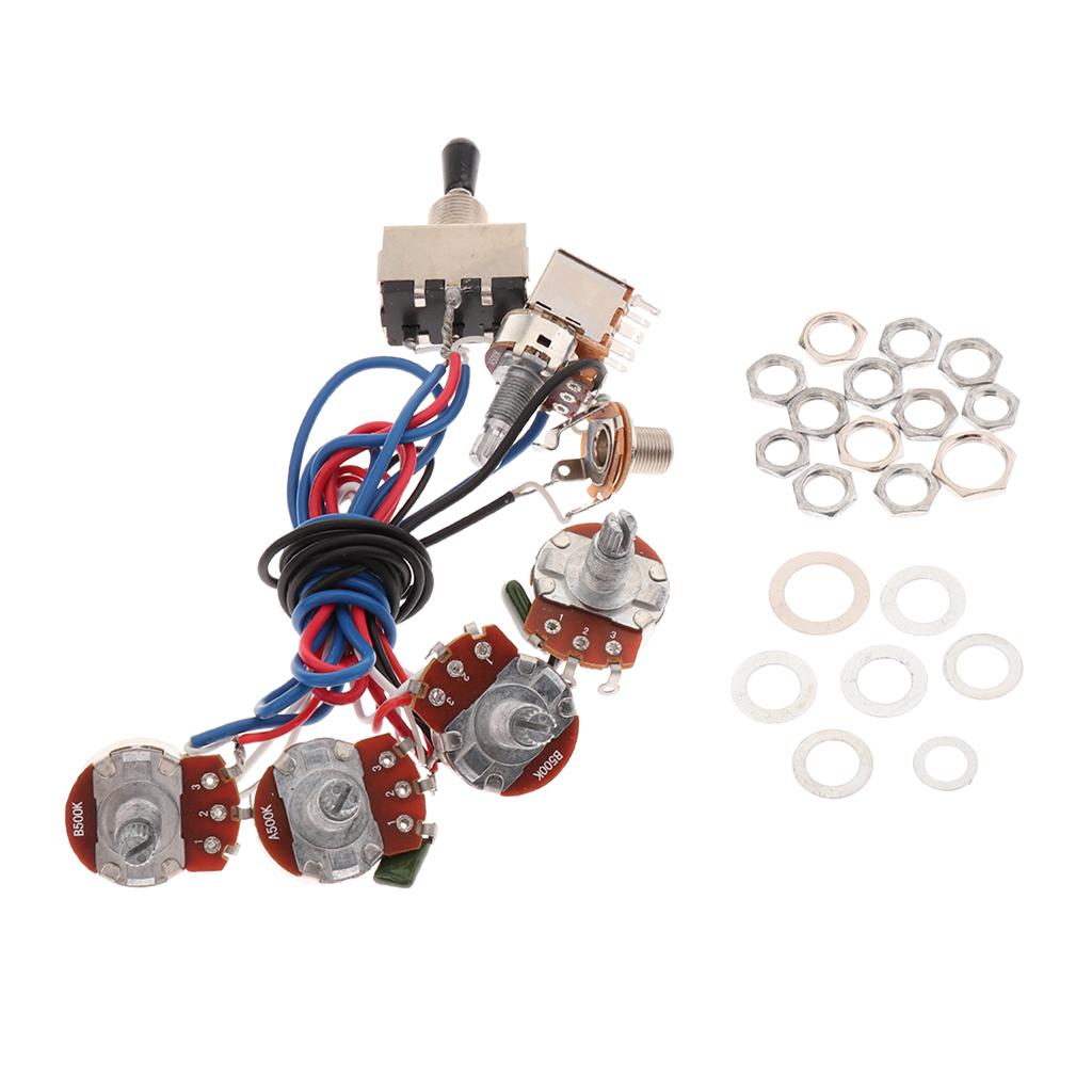 Схема гитарной электроники 2V/2T тумблер переключения звукоснимателей потенциометр A500K/B500K