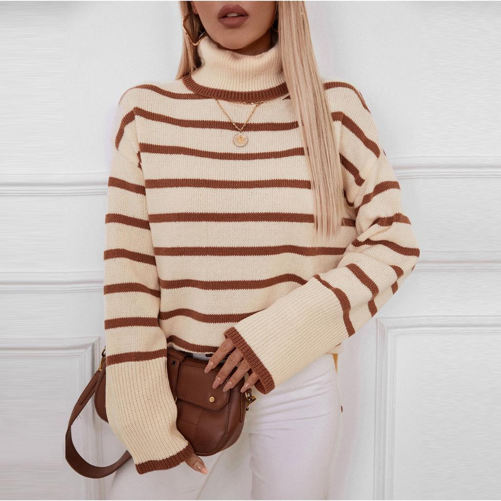 Женский модный трикотажный полосатый свитер с лацканами