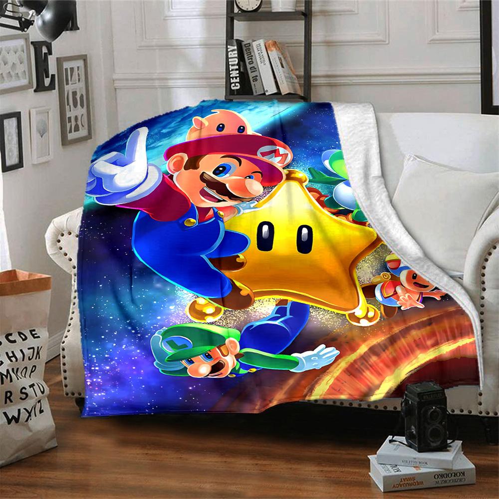 1pc Mario Galaxy Adventure Cozy Print Blanket Lightweight Warm Flannel Throw Blanket For Sofa, Bed, Living Room
