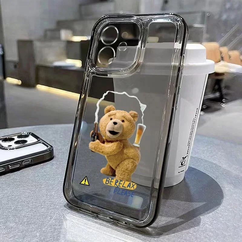 Мультяшный пивной медведь Чехол для телефона для iPhone 17 16 15 11 12 14 13 Pro Max Mini SE 7 8 Plus Смешной Роскошный Прозрачный Мягкий Чехол-Оболочка