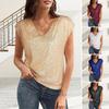 Women Vest Sparkling Sequin Tank Top V Neck Short Sleeve Elastic Party