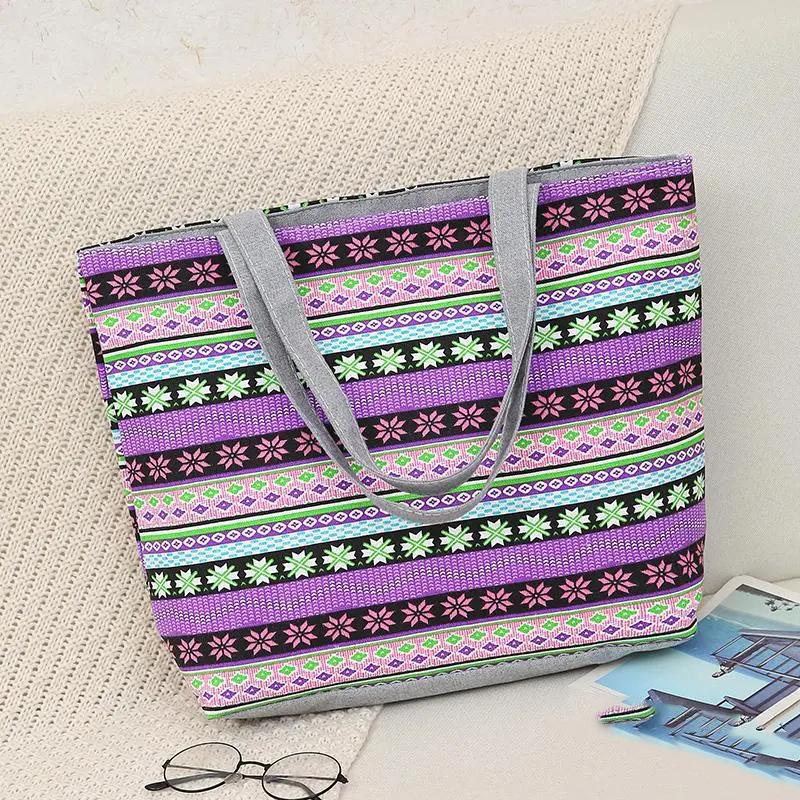 WTEMPO Double-sided Printed Women's Single Shoulder Bags Large Capacity Handbags Large Ethnic Style Leisure Shopping Tote Bags