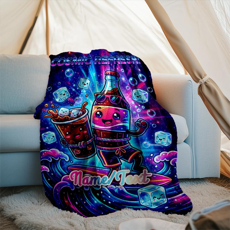 1PC Custom Name Cosmic Soda Adventure outdooor Flannel blankets Throw Blanket All-Season Throw Gift Bedspread for Couch, Bed, Camping Holiday Birthda