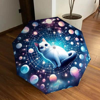 1pc Cosmic Cat Dreamscape Umbrella with Plastic Handle,Suitable for All Seasons Home Travel Outdoor UmbrellaDD1229