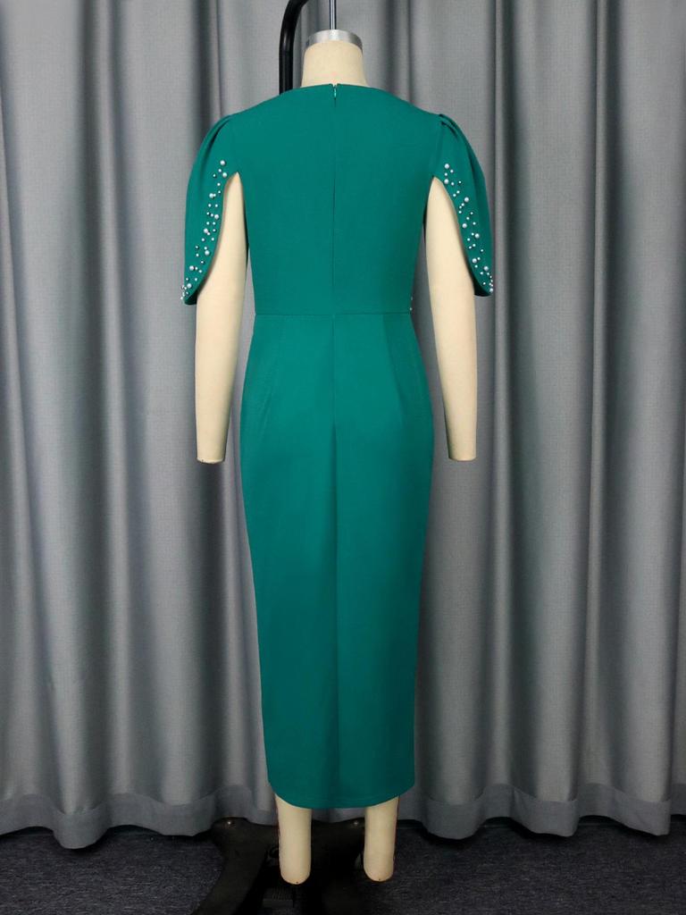 Женское Элегантное Вечернее Платье Большого Размера с Бусинами, Разрезом и Сборками