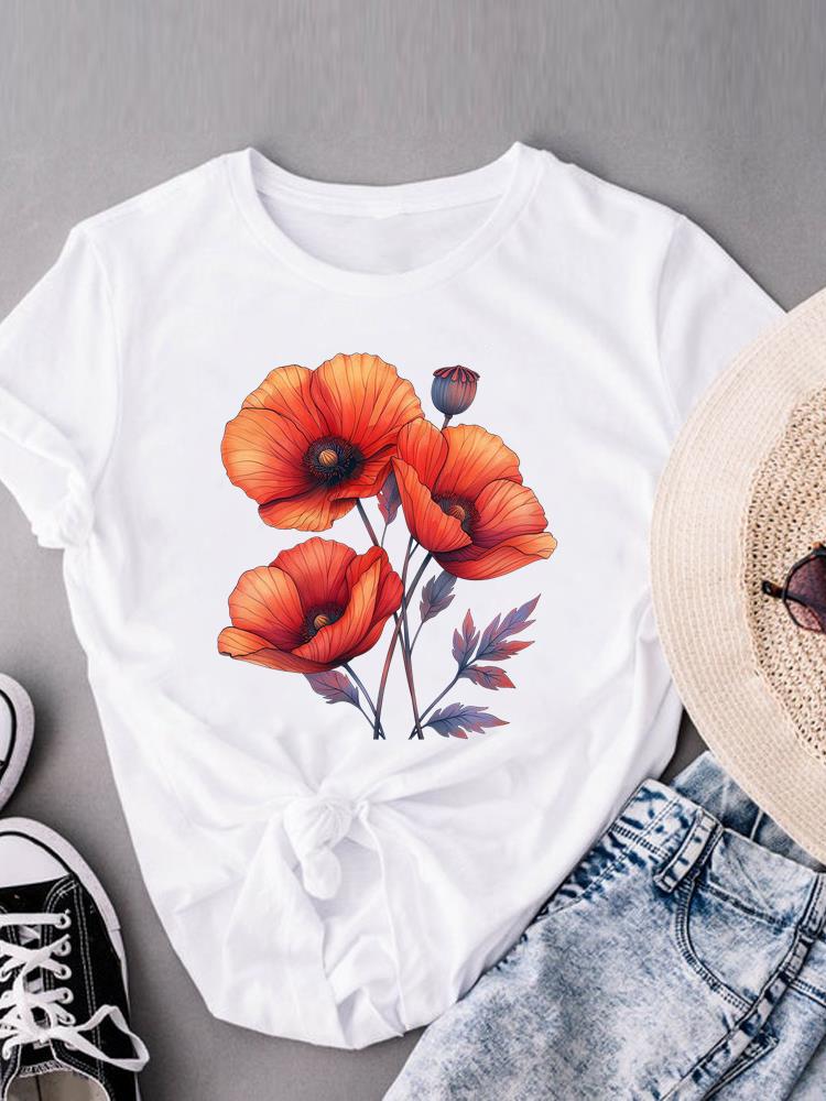 (Азиатский размер) Футболки с коротким рукавом, модная женская одежда с принтом, повседневная, с цветочным принтом, в стиле 90-х, женская футболка с графическим принтом