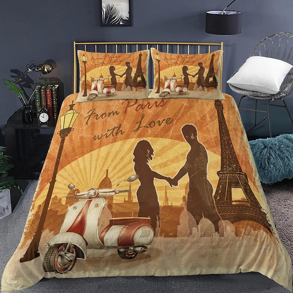 Пододеяльник «Эйфелева башня» Романтичный Современный Городское здание Парижа Красный и Синий Пододеяльник для пары Аксессуары Декор для девочки-подростка