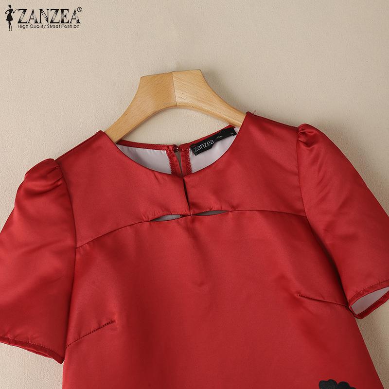 ZANZEA Женское повседневное летнее платье с круглым вырезом, коротким рукавом и принтом