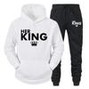 Lover Outfit Her QUEEN or His KING Printed Tracksuits Couple Hoodies Suits Hooded Sweatshirt and Sweatpants Two Piece Set S-4XL