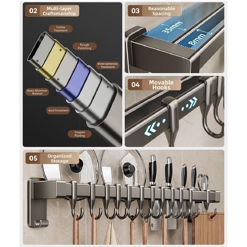 Double Pole Kitchen Organizer Hook Wall Mounted Kitchen Utensil Organizer Tool Organization