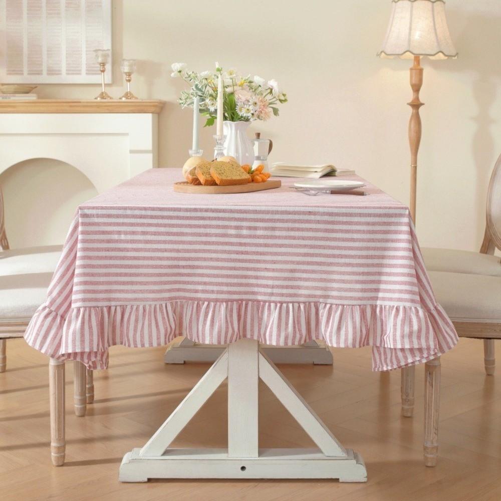 Vertical Striped Striped Ruffle Tablecloth Ruffle Trim Farmhouse Tablecloth  Dining Party