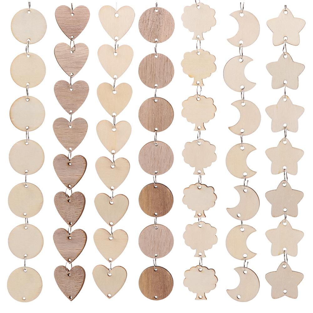 Ring Clips Star/Heart/Round Shape Wooden Circle Discs Tags Hanging Label Plaque Board Wood Slices