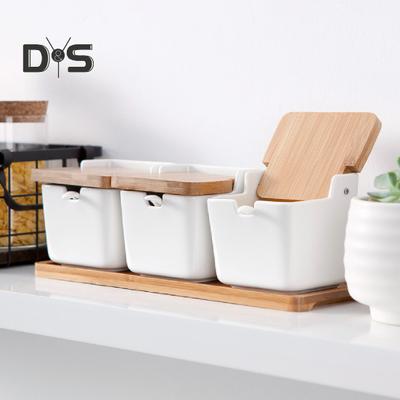 Коробка для приправ с откидной крышкой и ложкой на 250 мл, керамическая кастрюля для специй, соли, сахара, кухонный гаджет