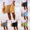 Men's 2025 Summer Cotton Linen Drawstring Shorts - Elastic Waist, Straight Leg, Solid Color, Breathable, Casual Beachwear.