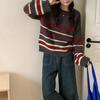 Осенне-зимний контрастный полосатый свитер с круглым вырезом для женщин, новый ленивый стиль, свободный и универсальный свитер, куртка