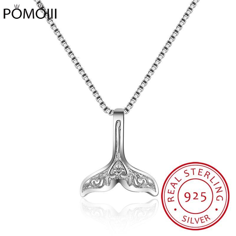 Wedding Jewelry 925 Sterling Silver Whale Tail Fish Nautical Charm Mermaid Tail Silver Necklace Women Neckalces