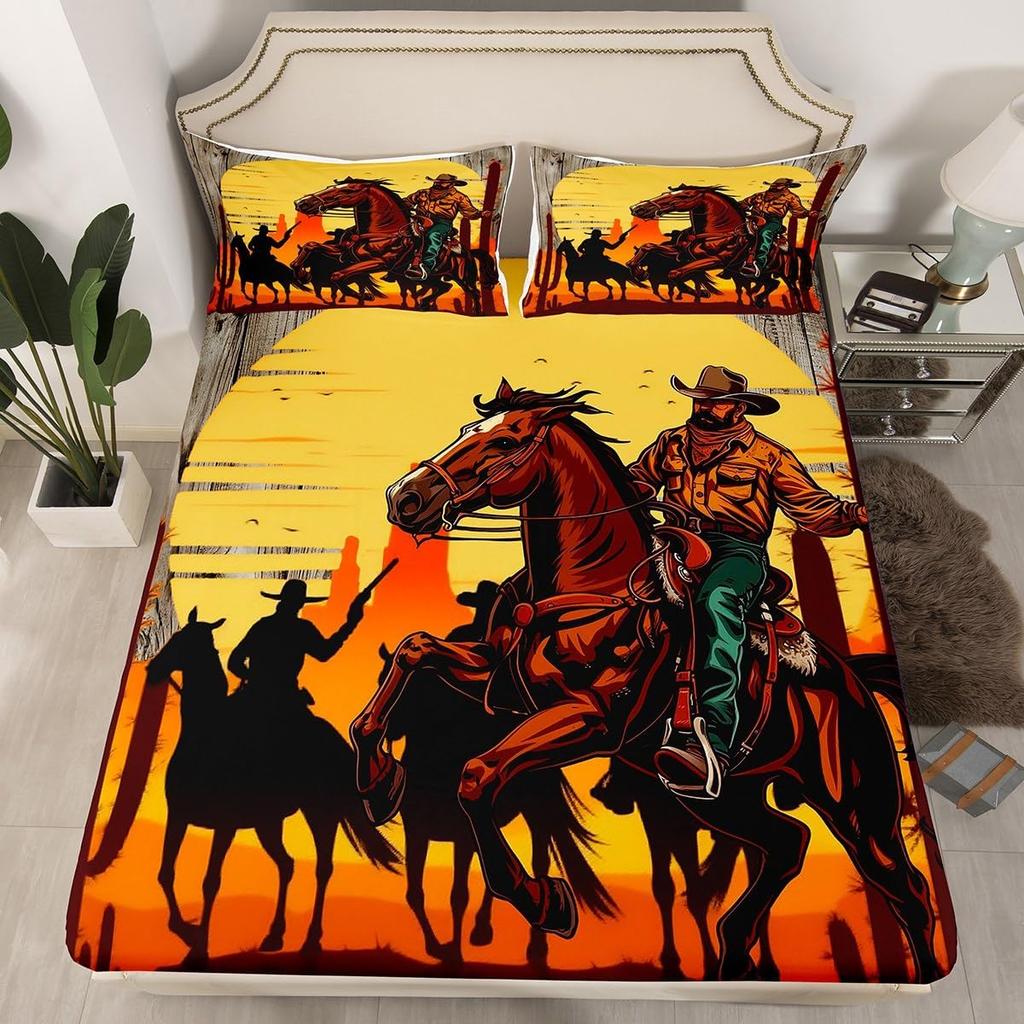 Простыня на резинке с лошадью, Животное Лошадь Простыни Глубокий карман 30 см, Мягкая микрофибра 3D Простыня с наволочками для детей и взрослых