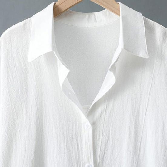 Women Shirt Lapel Long Sleeve Single Breasted Shirt Solid Color Loose Fit Mid-length Shirt Sunscreen Casual Shirt