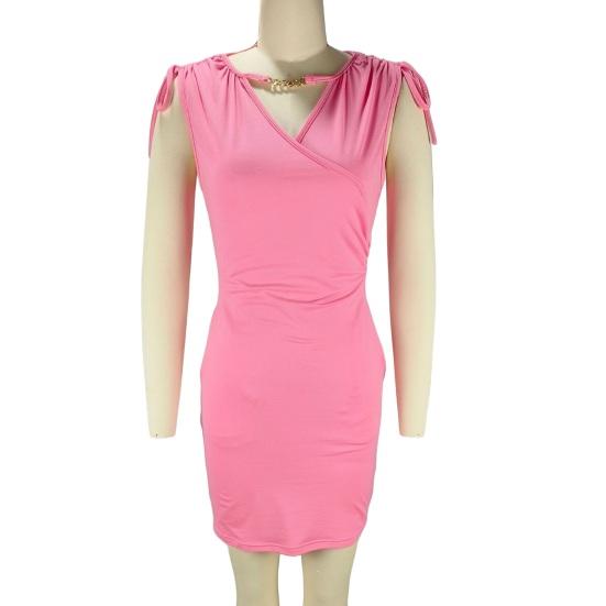 Женское облегающее короткое платье с V-образным вырезом, мини-платье без рукавов с завязками и карманами, сексуальное вечернее платье со сборками для коктейльной вечеринки