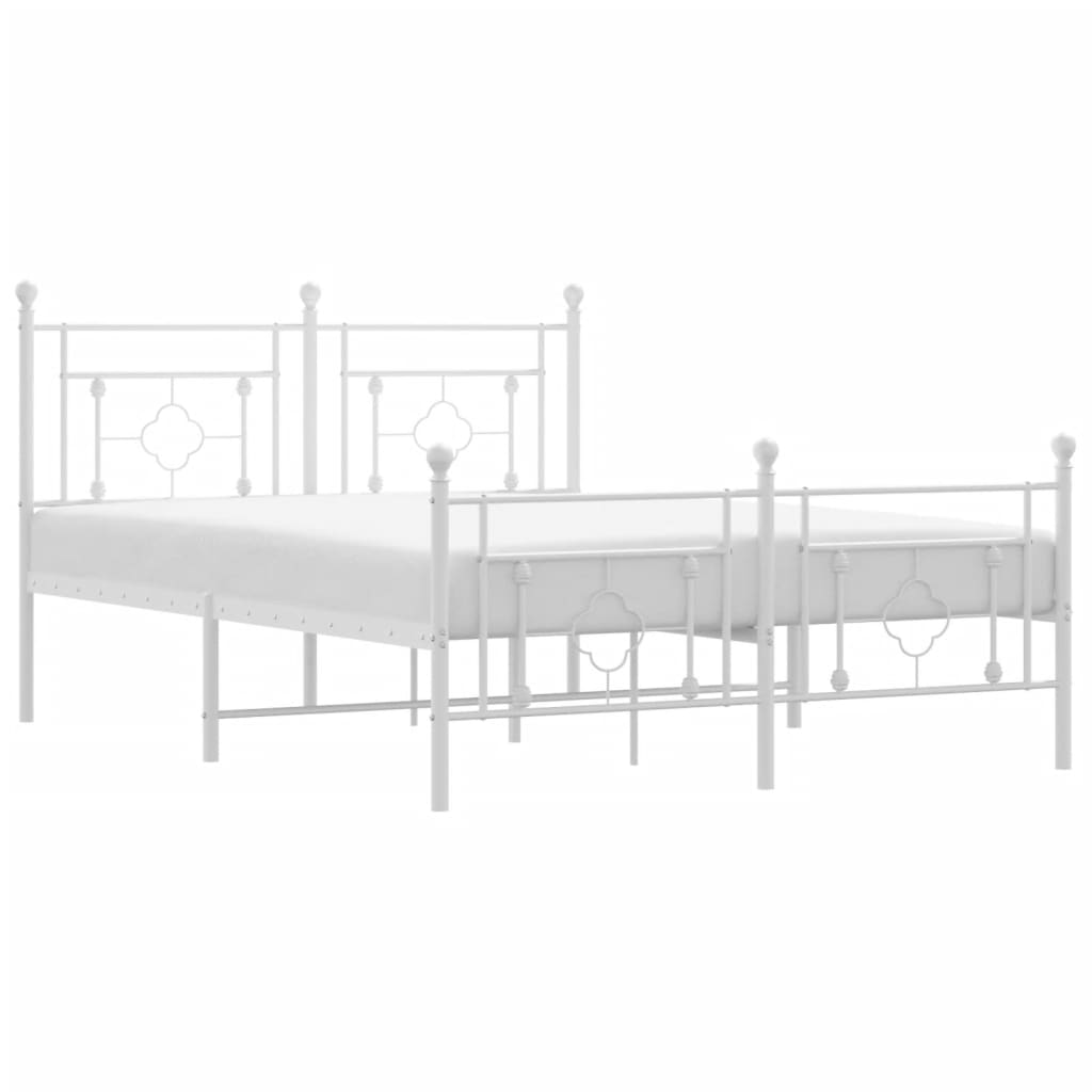 Bed Frame with Headboard and Footboard Metal White 135 x 190 cm