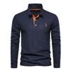 Men's Spring Autumn Turn Down Collar Cotton Polo Shirt Fashion Casual Deer Embroidery Long Sleeve Button Top