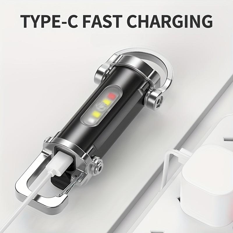 Mini Keychain Flashlight Rechargeable Pocket COB Working Light Outdoor Hook Emergency Warning Light for Camping Walking Hiking