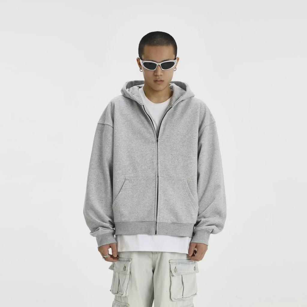 Унисекс-толстовка в стиле ретро серого цвета с капюшоном и двойной молнией — идеально подходит для весны и осени