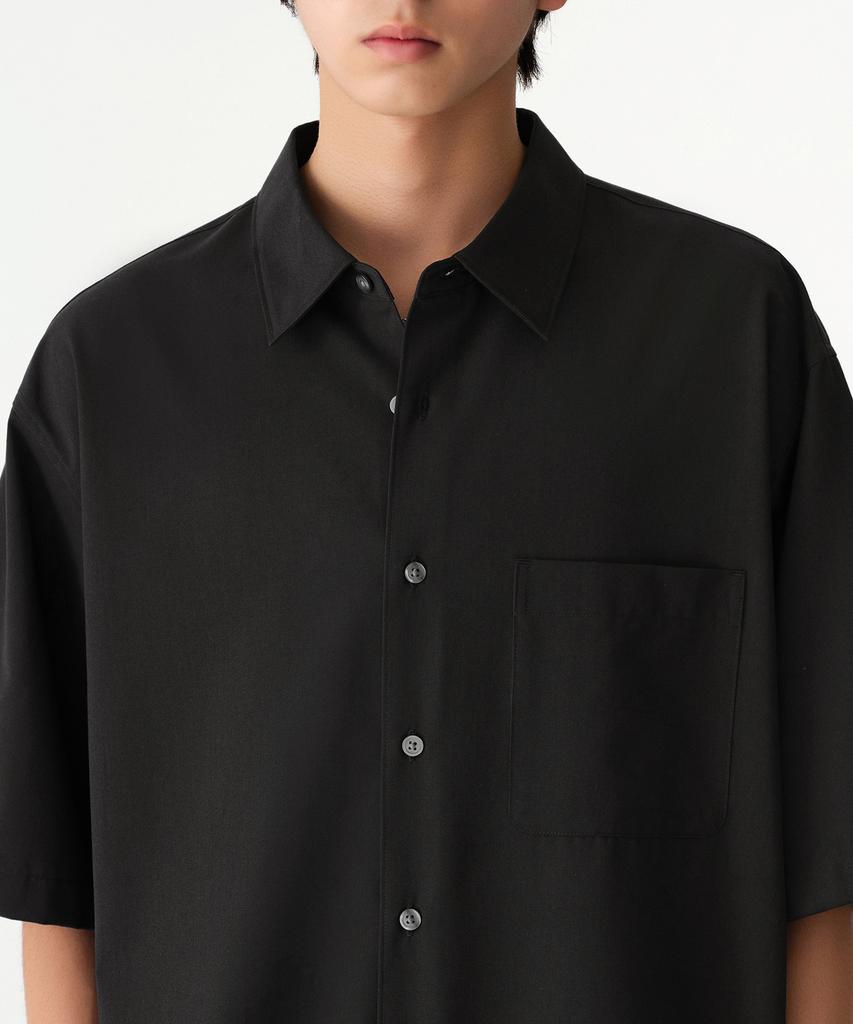 MUSINSA STANDARD Relaxed Wool-Like Short Sleeve Shirt [Black]