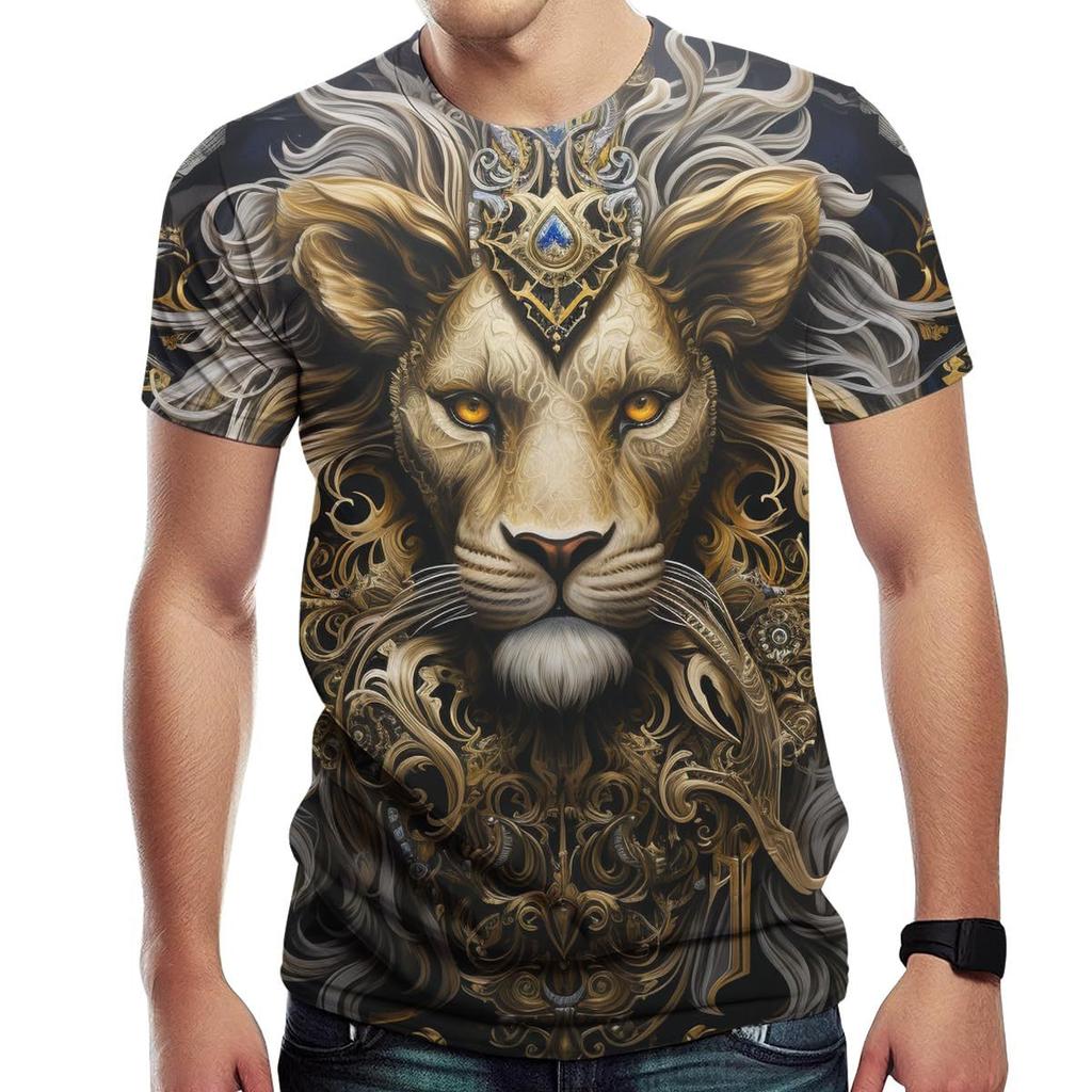Летний топ с круглым вырезом и 3D-принтом в виде льва, модная повседневная мужская футболка с коротким рукавом