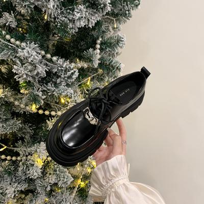 Весенне-летние маленькие кожаные туфли с круглой головкой, подошва для маффинов, толстый каблук, туфли на удачу, женская мягкая шнуровка, женская обувь, новые одинарные туфли