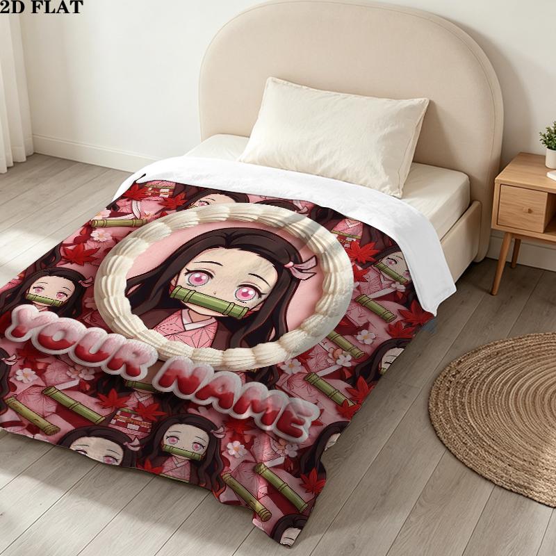 Custom Name,Nezuko Kamado Printed Flannel Blanket, soft throw for bedroom sofa, washable, Christmas present, great gift.
