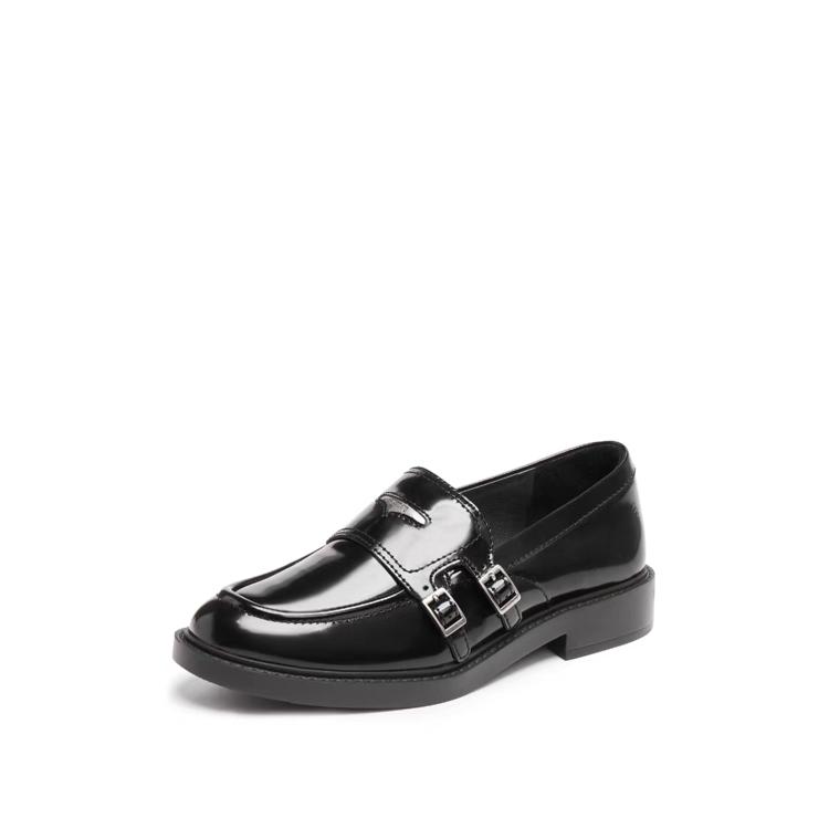 Женские кожаные туфли в британском стиле Весна Осень Новые Толстая подошва Увеличение роста Черные Натуральная кожа Плоский каблук Мэри Джейн