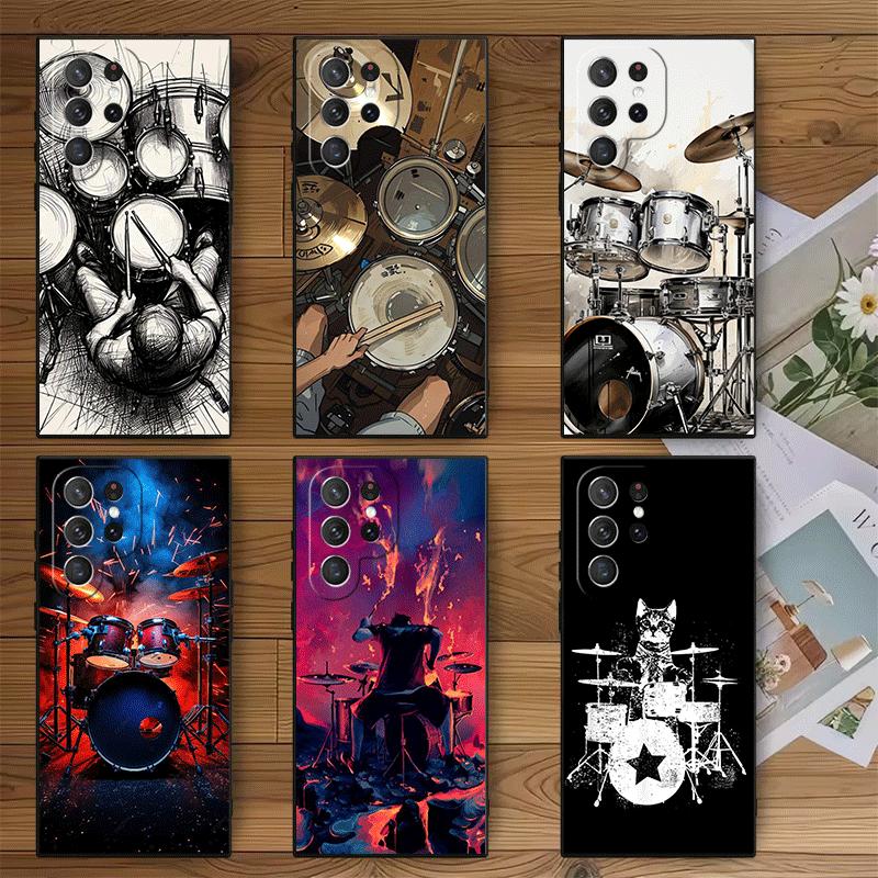 Drum Set Rock Music Soft Phone Case for Samsung Galaxy S26 S25 Edge S24 Ultra S23 Plus S22 S21 FE S20 Black Cover Back Shell
