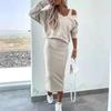 Women's Autumn And Winter Long-sleeved Top Knitted Dress Two-piece Vest Dress V-neck Sweater Knitwear Set