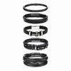 Mens Leather Braided Magnetic Multi-Layer Bracelet Set Geometric Style Unisex Handmade Jewelry