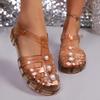 Fashion Vintage Closed Toe Platform Jelly Sandals Women Summer Pearl Decor Low Heels Rome Sandalias Mujer Non Slip Beach Sandles Woman