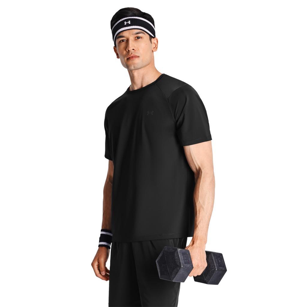 Under Armour Мужская дышащая однотонная простая универсальная короткорукавная футболка для тренировок на открытом воздухе, вязаная, черная 6014376-001