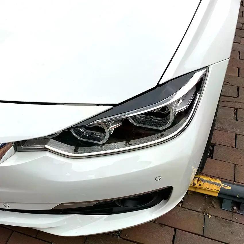 2pcs Car Headlight Eye Lid Covers ABS Carbon Headlight Lamp Eyebrows Trim Stickers for BMW 3 Series F30 F31 318i 320i 2012-2018