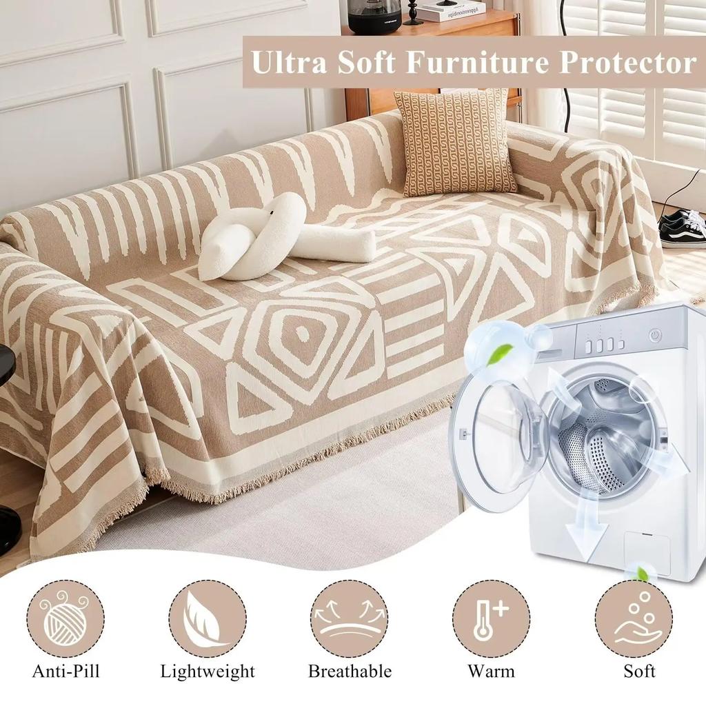 Чехол для дивана Boho, ультрамягкий, современный жаккардовый чехол для дивана в клетку с треугольным узором, чехол для двухместного дивана-футона, нескользящий, дышащий