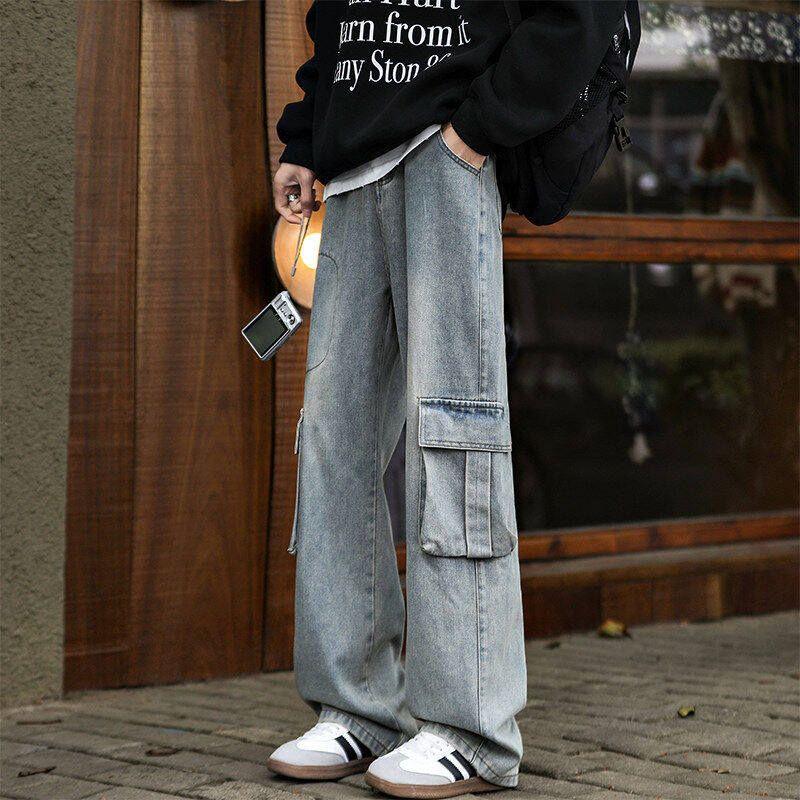 Fornines Men's Vintage Casual Workwear Jeans, Hong Kong Style, Fourth Ninety Day Men's Wide-Leg Pants