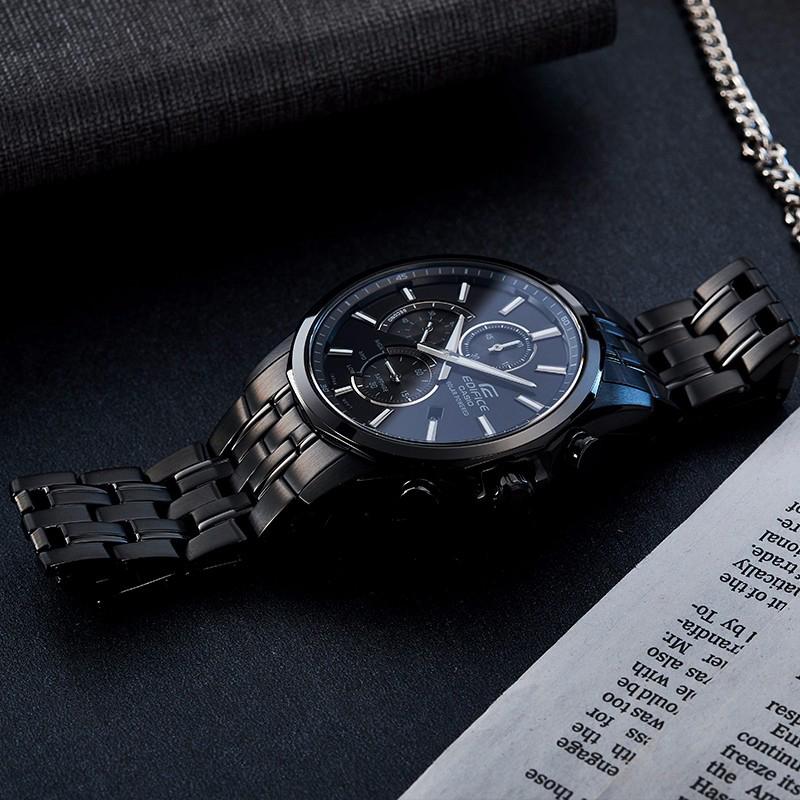 Casio Edifice Series Three Dial Six Needle Artificial Sapphire Mirror Fashion Classic Waterproof Solar Quartz Movement Watch EFB-670SBC-1AVUPR