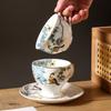Nordic High-value Flower and Bird Coffee Cup Saucer Light Luxury Hand-painted Gold-painted Ceramic Mug Household Afternoon Tea Teacup