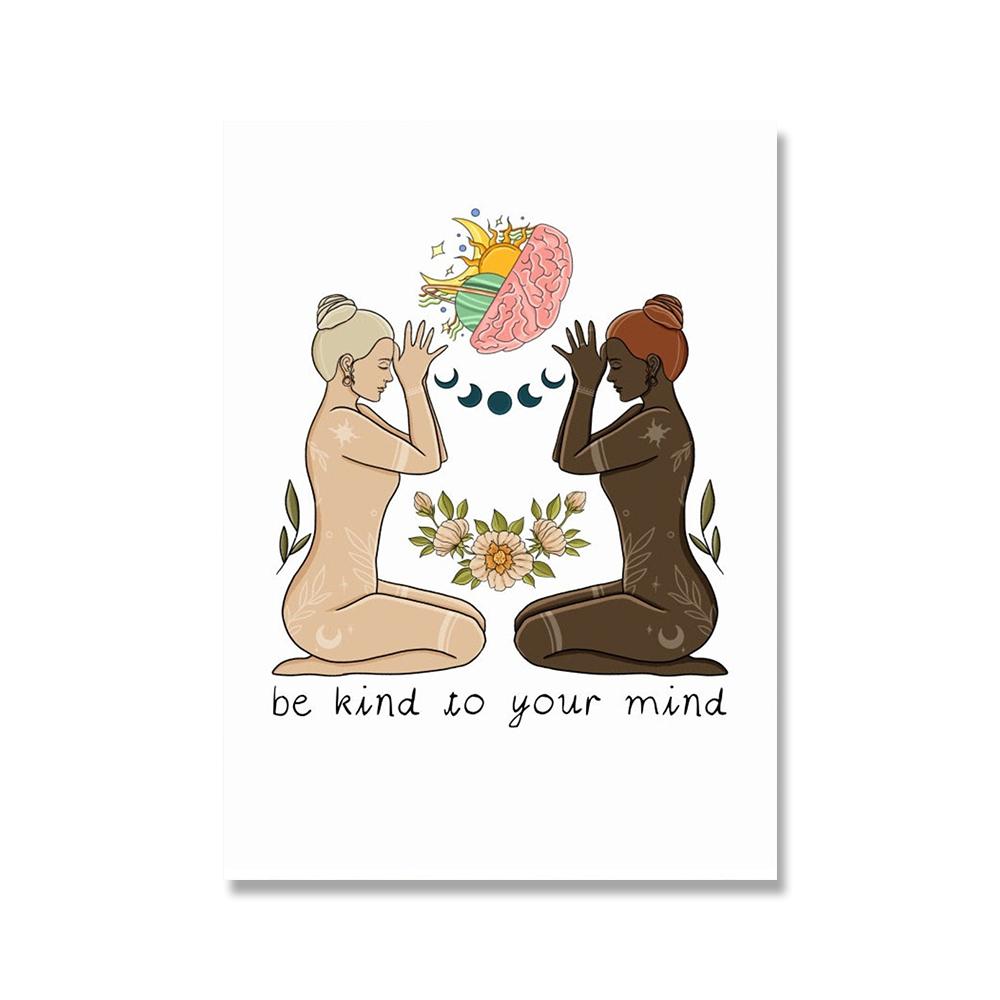 Ретро Девушка Йога Положительная Энергия Обнаженное Искусство Плакат Печать Женское Психическое Здоровье Абстракция Солнце Луна Холст Феминизм Тренажерный Зал Домашний Декор